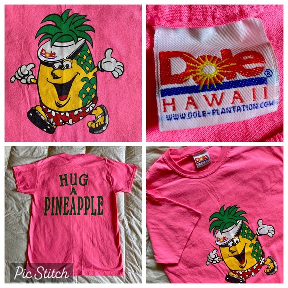 Other - Vintage Dole Hawaii Hug A Pineapple Tee T-Shirt Medium USA Made Hot Pink Fruity